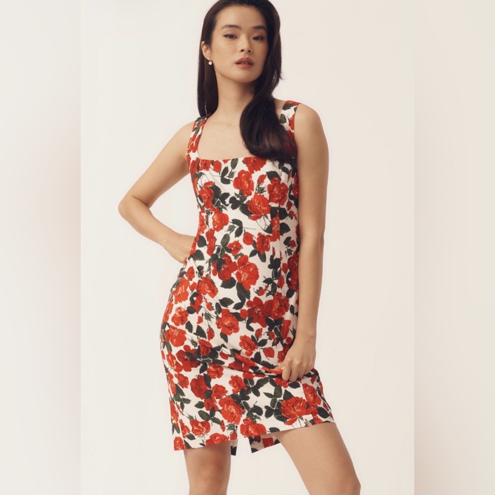 Maeve square next knee length sleeveless floral rose dress